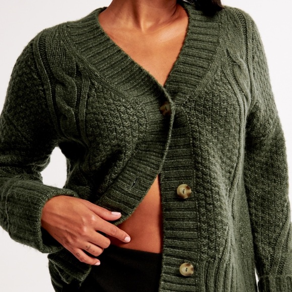 Abercrombie & Fitch Olive Green Cable Knit Button Cardigan - Picture 7 of 9